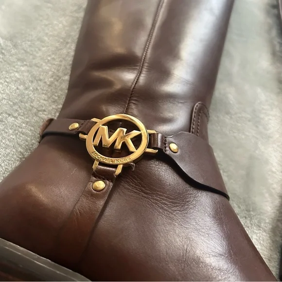 Michael Kors Fulton Harness Tall Riding Boots Mocha Leather Women’s 7M, New - Picture 5 of 7